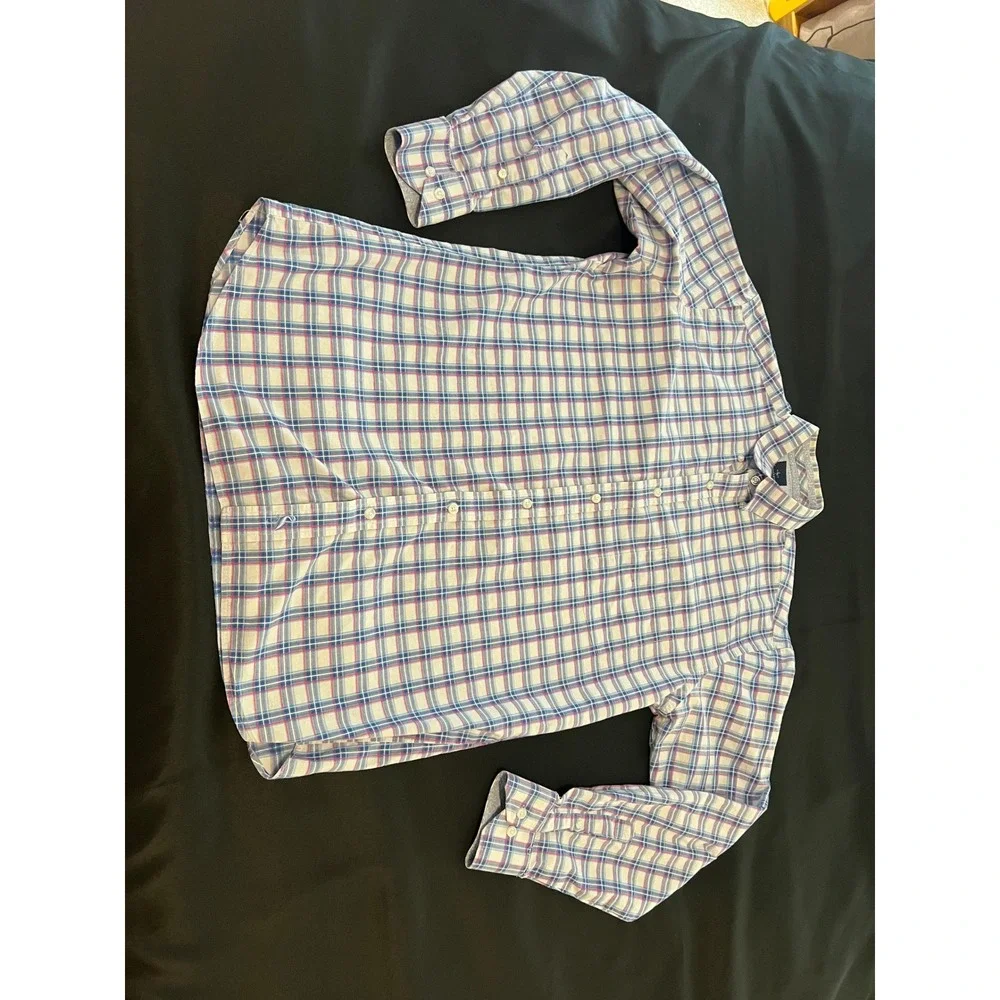 TailorByrd Collection Mens Large Blue Pink Plaid Button Down Flamingo Shirt